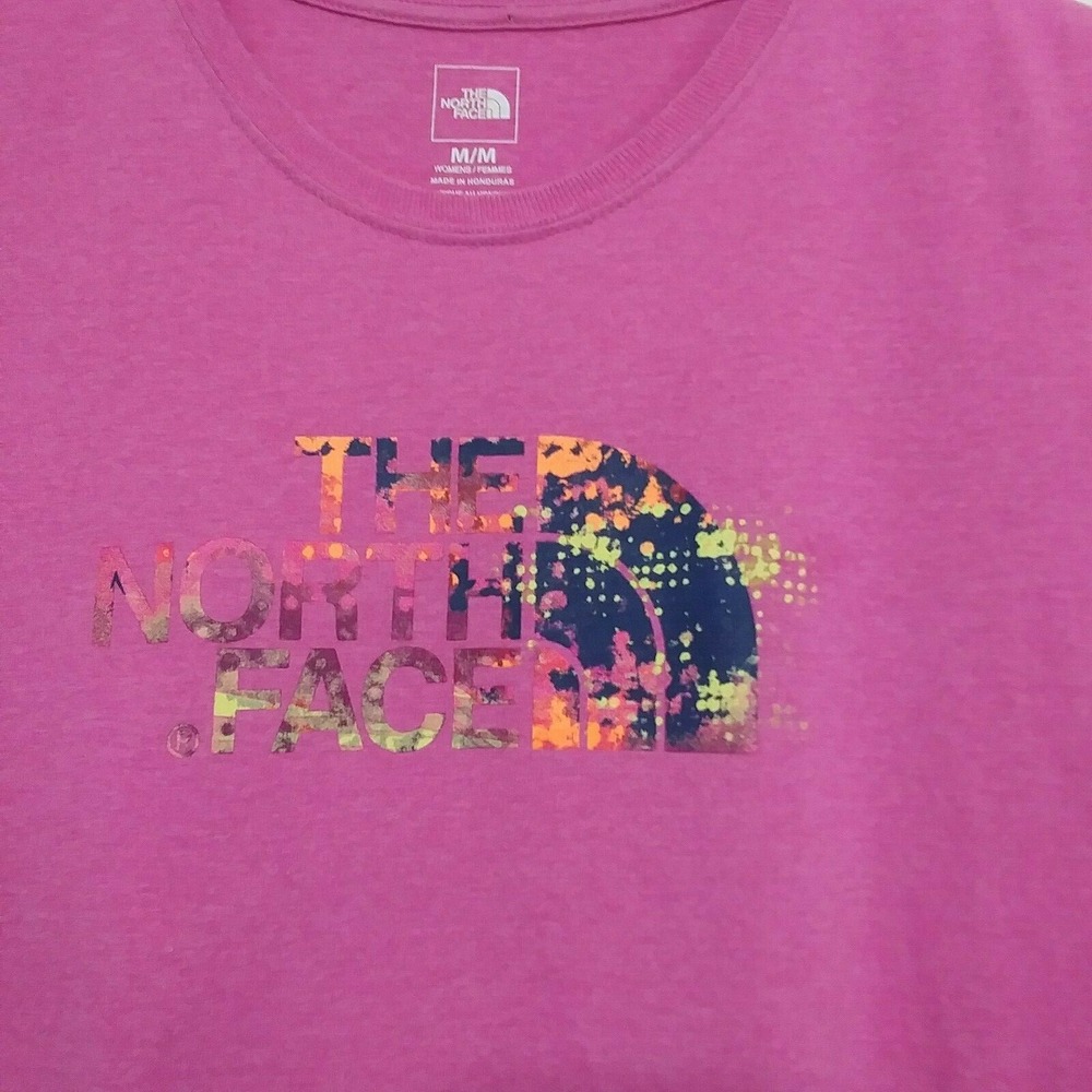 The North Face Womens Pink Splatter Graphic Logo Short Sleeve T-Shirt Size M